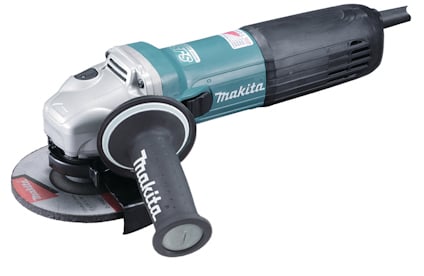 Vinkelslip från Makita med svart handtag och skiva.