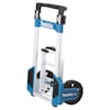 Makita handtruck med två hjul, blå och vit design, hopfällbar konstruktion.