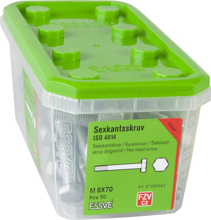 Förpackning med sexkantsskruv, M 8x70, 50 st. Märkt ESSVE FZV C3.