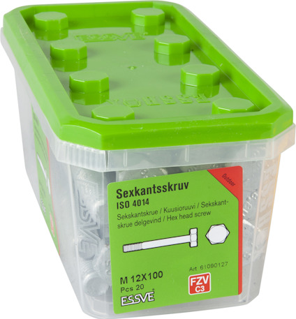 Förpackning med sexkantsskruvar, ISO 4014, M 12X100, 20 stycken.