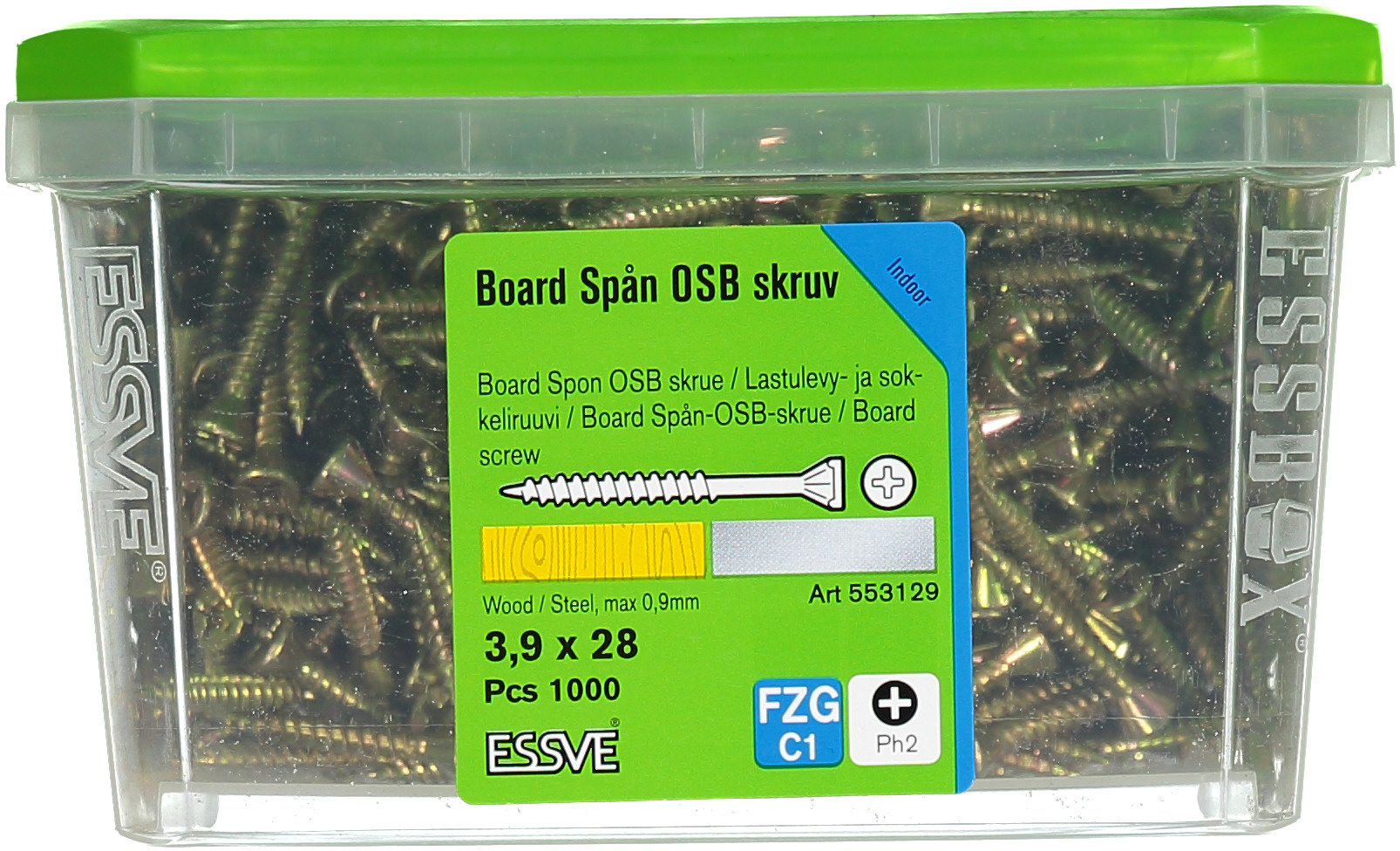 SPÅN/BOARDSKRUV PH2 HELGÄNGAD GULKROMATERAD 3,9X28 1000ST - ESSVE