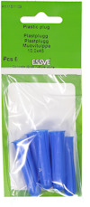 Förpackning med sex blåa plastpluggar, text på förpackningen: "Plastic plug, Plastplugg, Pcs 6, ESSVE".