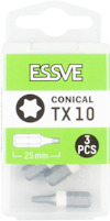 ESSVE verktygsbits TX10, packad i en plastförpackning; innehåller 3 st; 25 mm; konisk form.