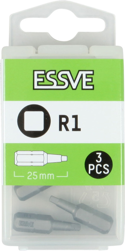 Förpackning innehållande tre bitar, ESSVE R1, 25 mm.