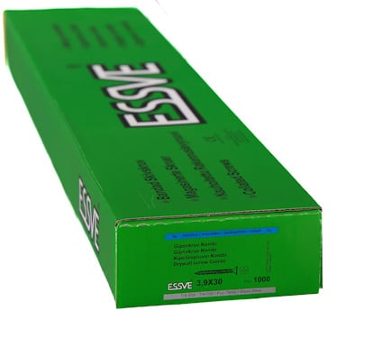 Grön kartong med texten "ESSVE Gipsskruv Kombi 3.9x30".