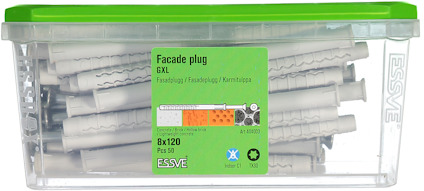 Förpackning med fasadplugg 6XL från ESSVE, innehållande 8 st, storlek 8x120.