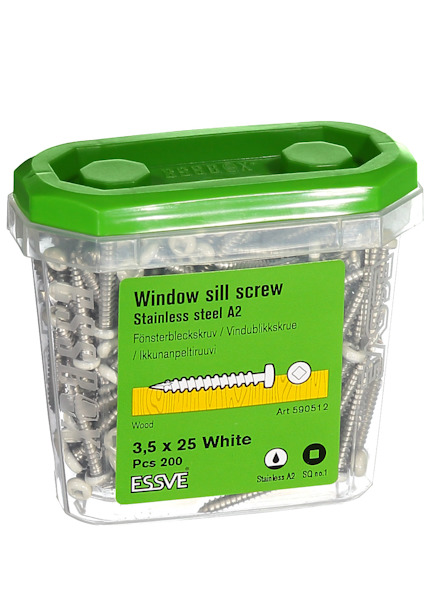Förpackning med fönsterbleckskruv, rostfritt stål A2, 3,5 x 25 mm, vit, 200 st.