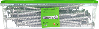 Förpackning med lätta betongskruvar, ESSVE, grönt lock, märkning för tunga laster, 10x185 mm, 20 st.