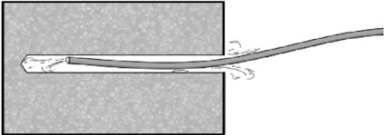 Illustration av en kabel dragen genom ett rektangulärt grått område, med små gnistor kring kabeln.