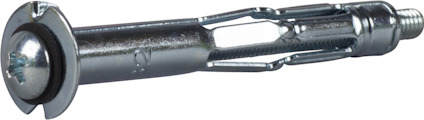 Metallisk expander för dubbelgips, med en skruv med platt huvud och gängad spets.