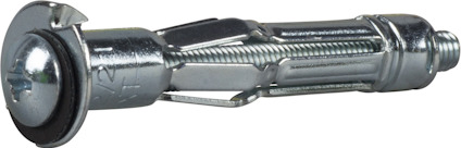 Metallplugg med expanderfunktion och skruvhuvud i silverfärg.