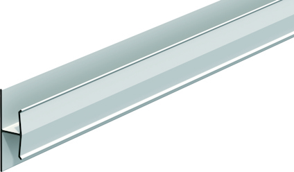 Silverfärgad, L-formad metallprofil mot vit bakgrund.