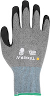 Arbetshandske med grå textil- och svart gummibeläggning, märkningen "TEGERA MODEL 8834".