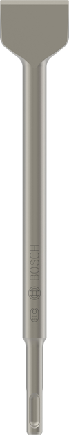 Bred och platt borrmejsel med Bosch-logotyp på skaftet.