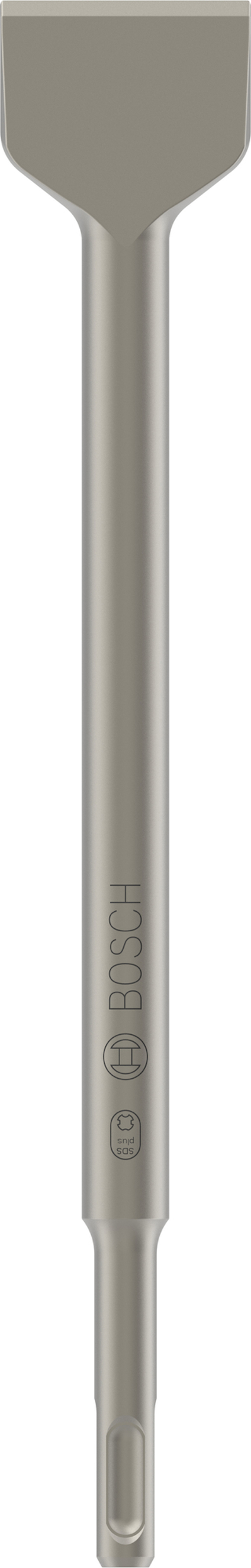 Bred och platt borrmejsel med Bosch-logotyp på skaftet.