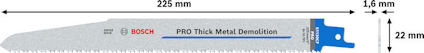 Tigersågblad märkt "Bosch PRO Thick Metal Demolition" med mått 225 mm x 1,6 mm x 22 mm.