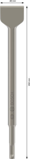 Mejsel av metall, längd 250 mm, bredd 40 mm, märkt med "Bosch" på verktygets yta.
