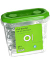 Plastburk med plana brickor, zinkpläterade, M6 storlek, 100 stycken. Grön etikett med ESSVE och artikelnummer 61068228.