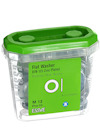 Behållare med platta brickor, märkt "Flat Washer DIN 125 Zinc Plated, M 12, 50 st, Essve".