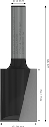 Skärande verktyg, total längd 56 mm, skaft ø 8 mm, blad ø 20 mm.