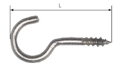J-formad krok av metall med gängad ände och längdmått markerat som "L".