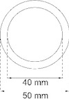 Teknisk ritning av en cirkel med inre diameter 40 mm och yttre diameter 50 mm.