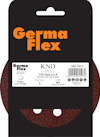 Svart förpackning med texten "Germa Flex" och röd sliprondell med hål synlig. Text: "125 rzep z 0,8", "KND 33971".